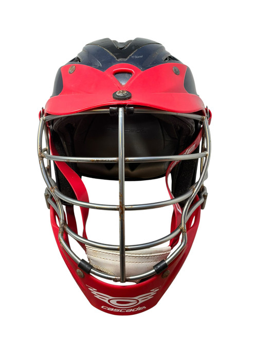 Vist Large View of Product Image Which is Used Cascade CPX-R Lacrosse Helmet Navy Blue And Red One Size