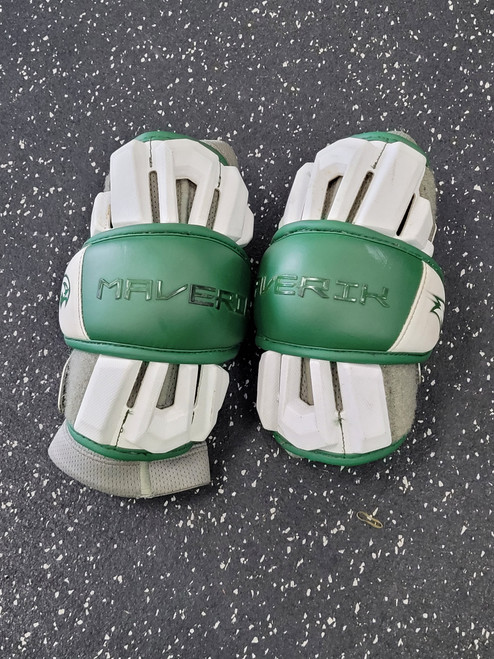 Vist Large View of Product Image Which is Used Maverik MAX Lacrosse Arm Pads/Guards Green And White LG