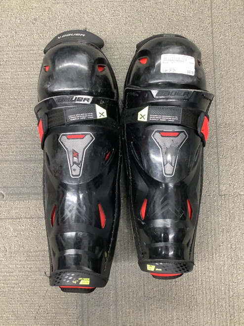 Vist Large View of Product Image Which is Used Bauer 3X Senior Shin Guards Black 14"