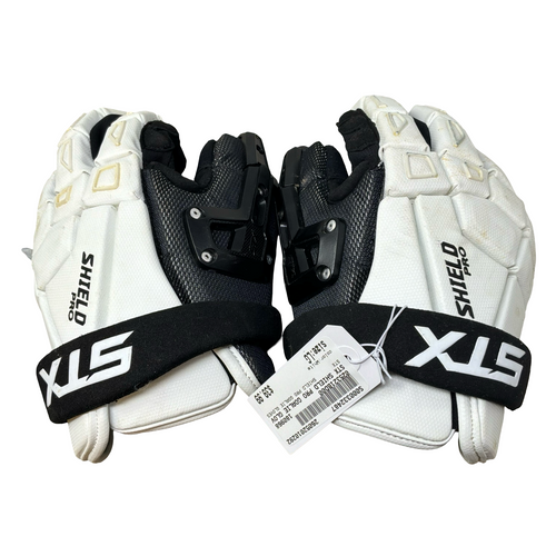 Vist Large View of Product Image Which is Used STX SHIELD PRO GOALIE GLOVES Lacrosse Gloves Mens White LG
