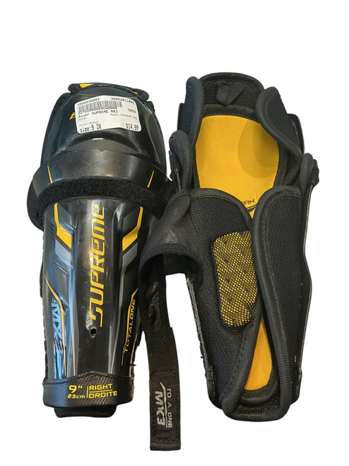 Vist Large View of Product Image Which is Used Bauer SUPREME MX3 Youth Shin Guards Black 9"