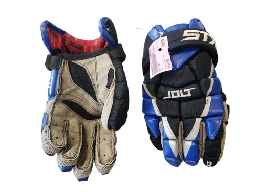 Vist Large View of Product Image Which is Used STX JOLT Lacrosse Gloves Mens Royal Blue SM