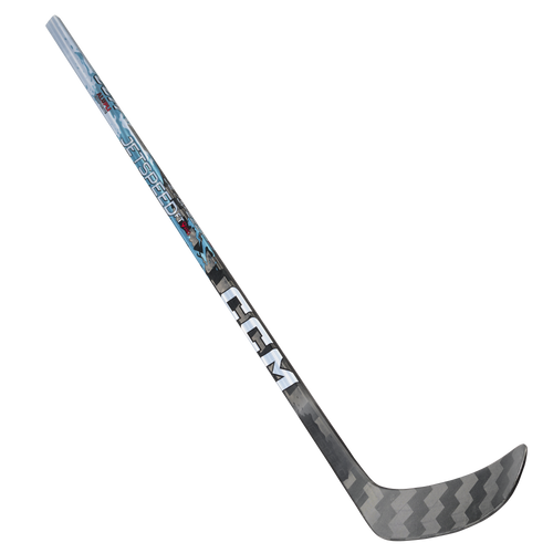 Vist Large View of Product Image Which is For young players discovering their speed and confidence, the CCM JETSPEED FT9 PRO youth stick brings fast response, great feel, and easy control to every shift. Designed to help developing players load the stick naturally and play with confidence, it blends quick release and smooth responsiveness for today’s fast-paced game.

Hybrid kickpoint: Creates a hinge effect so you can load the stick using a perfect blend of speed and response.
Nanolite Shield Technology: A carbon fibres structure designed to push boundaries of impact and performance.
Round “R” shaft geometry: Streamlined shape with rounded corners and concave sides that keeps gaining in popularity. It delivers high performance and ultimate comfort.
FT Microfeel Grip: Raised grip added on the bottom edges of the shaft’s mid-section to ensure perfect control.