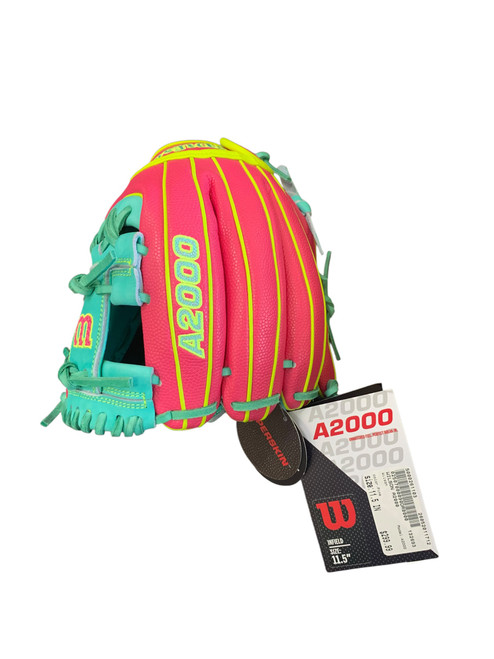 Vist Large View of Product Image Which is Used Wilson A2000 BB/SB Glove RH Throw Pink 11 1/2"