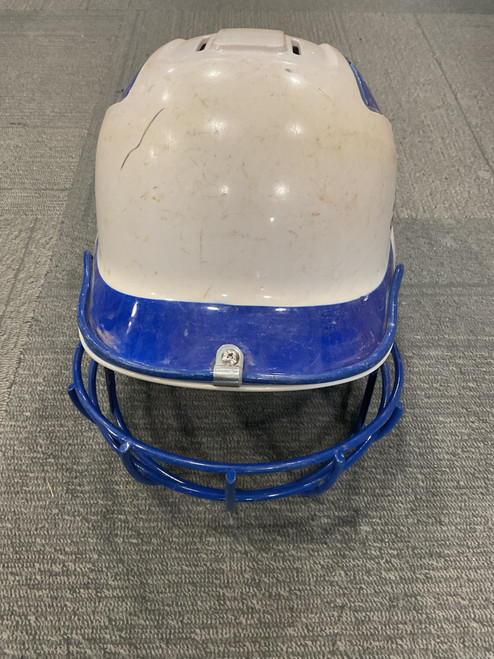 Vist Large View of Product Image Which is Used Adidas TRILOGY FP HELMET Batting Helmet w/Mask White And Royal Blue L/XL