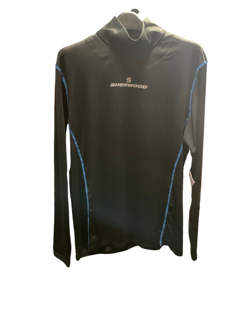 Vist Large View of Product Image Which is New Sher-wood Long Sleeve With Neck Guard Hockey Tops Senior Black LG