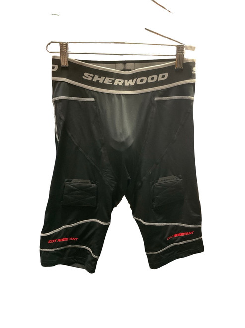 Vist Large View of Product Image Which is New Sher-wood Rekker Cut Resistant Jock Senior Hockey Bottom MD