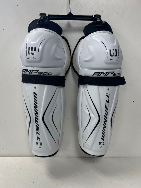 Vist Large View of Product Image Which is Used WinnWell AMP500 Junior Shin Guards White 13"