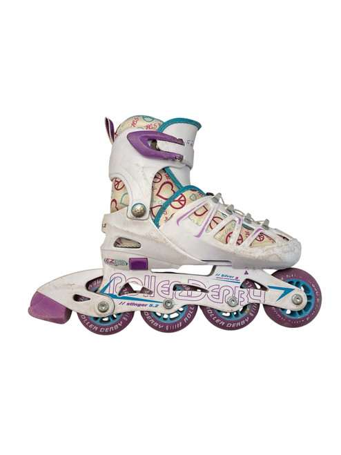 Vist Large View of Product Image Which is Used RollerDerby STINGER 5.2 ADJ Y 12-2 Junior Rec Fitness Skates White Adjustable