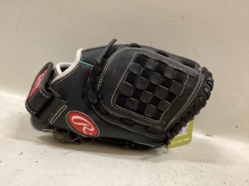 Vist Large View of Product Image Which is Used Rawlings FP110MT RH Throw Fastpitch Gloves Black And Carolina Blue 11"