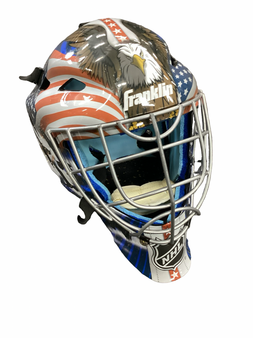 Vist Large View of Product Image Which is Used Franklin GFM1500 Junior Goalie Helmet/Mask Navy Blue SM