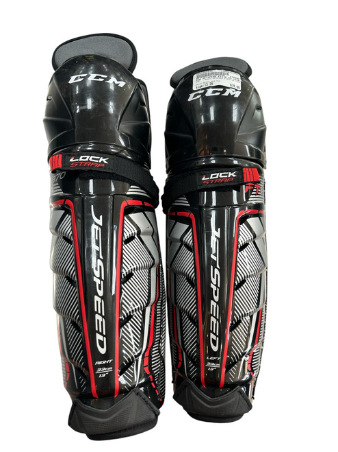 Vist Large View of Product Image Which is Used CCM JETSPEED FT370 SG 13IN Senior Shin Guards Black And Red 13"