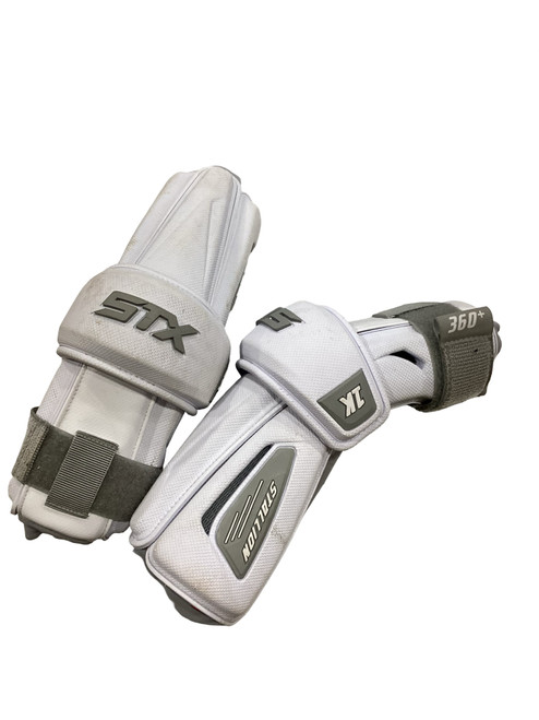 Vist Large View of Product Image Which is Used STX STALLION 360+ Lacrosse Arm Pads/Guards White MD