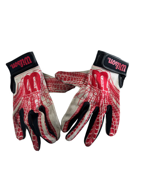 Vist Large View of Product Image Which is Used Wilson Football Gloves Red SM