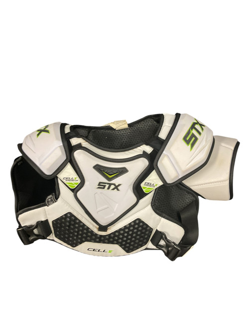 Vist Large View of Product Image Which is Used STX CELL V Lacrosse Shoulder Pads Black And White MD
