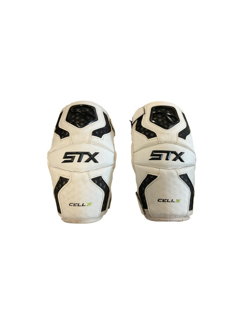 Vist Large View of Product Image Which is Used STX CELL IV Lacrosse Arm Pads/Guards Black And White M/L