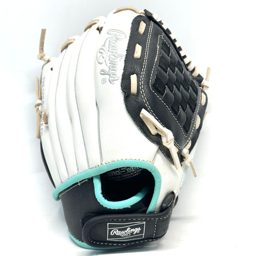 Vist Large View of Product Image Which is Used Rawlings FP110BW RH Throw Fastpitch Gloves White 11"