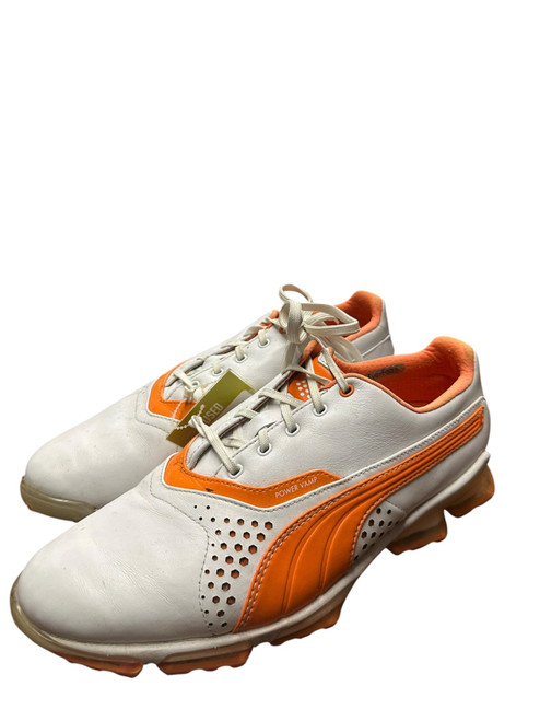 Vist Large View of Product Image Which is Used Puma TITAN TOUR POWER VAMP Mens Golf Shoes White And Orange Senior 10.5