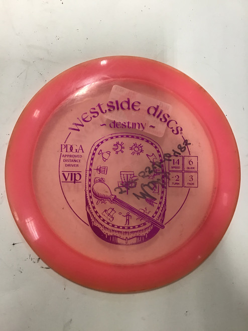 Vist Large View of Product Image Which is Used Westside VIP DESTINY Disc Golf Driver Pink 169g