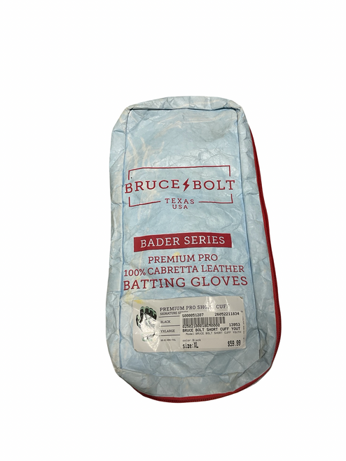 Vist Large View of Product Image Which is Used BRUCE BOLT SHORT CUFF YOUTH BB/SB Batting Gloves Black XL