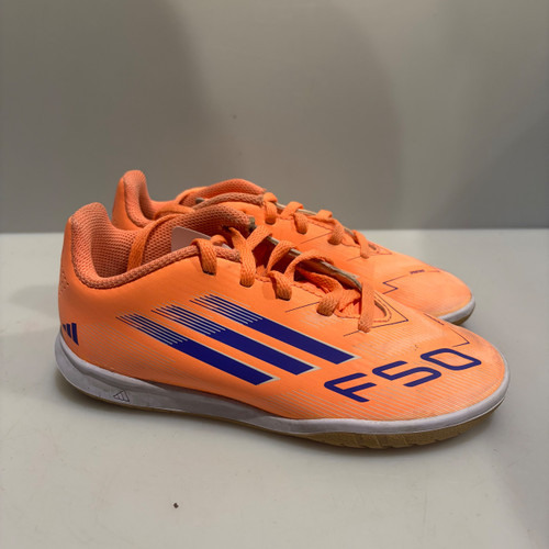 Vist Large View of Product Image Which is Used Adidas Soccer Indoor Shoes Orange Youth 13.0