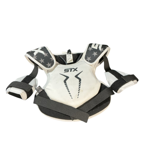 Vist Large View of Product Image Which is Used STX STALLION 75 Lacrosse Shoulder Pads White LG