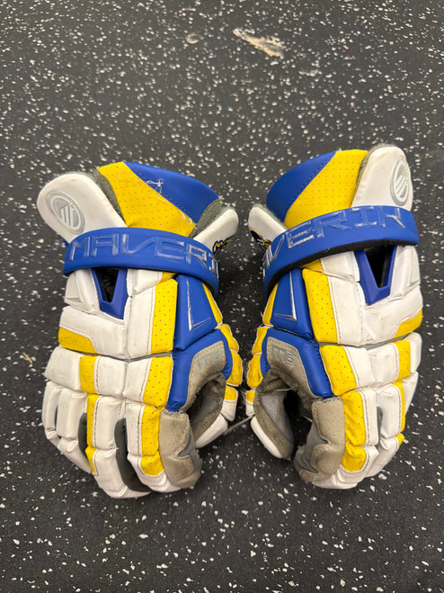 Vist Large View of Product Image Which is Used Maverik M6 DELAWARE Lacrosse Gloves Mens Navy Blue 13"