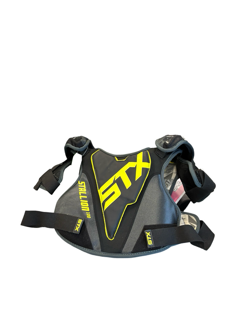 Vist Large View of Product Image Which is Used STX STALLION 100 SHOULDER PADS Lacrosse Shoulder Pads Black LG