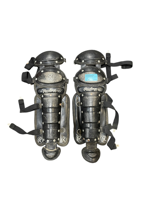 Vist Large View of Product Image Which is Used Rawlings Catchers Leg Guards Black Youth