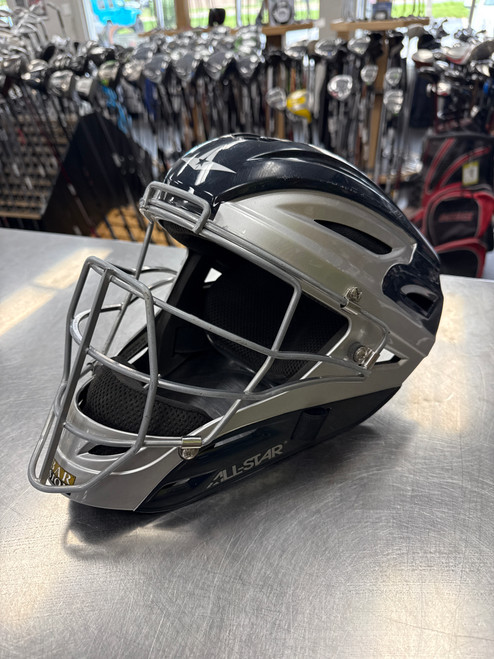 Vist Large View of Product Image Which is Used All-Star MVP2500-1 Catchers Helmet w/Mask Navy Blue 7”-7.5”