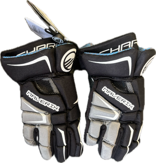 Vist Large View of Product Image Which is Used Maverik CHARGER Lacrosse Gloves Junior Black 9"