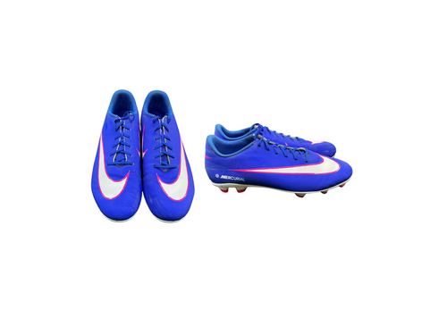 Vist Large View of Product Image Which is Used Nike Soccer Cleats Pink And Navy Blue Youth 09.5