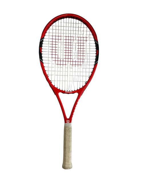 Vist Large View of Product Image Which is Used Wilson FEDERER 100 Adult Tennis Racquet Red 4 3/8"