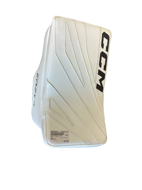 Vist Large View of Product Image Which is Used CCM E FLEX 7.9 Senior Goalie Blocker White