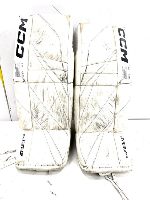 Vist Large View of Product Image Which is Used CCM EFLEX 6.5 Goalie Leg Pads Junior White 26"