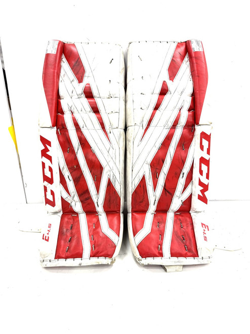 Vist Large View of Product Image Which is Used CCM EFLEX 4.5 Goalie Leg Pads Junior White 28"