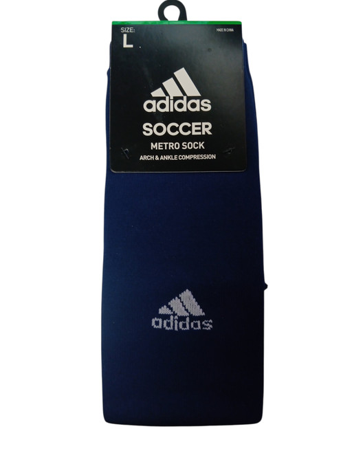 Vist Large View of Product Image Which is Used Adidas METRO Soccer Socks Navy Blue LG