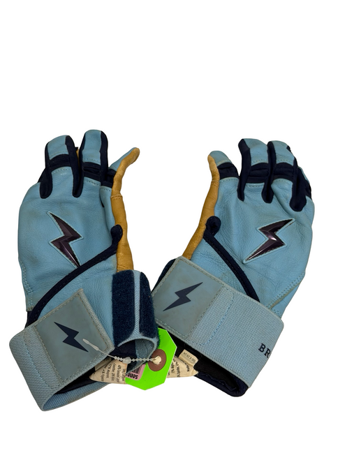 Vist Large View of Product Image Which is Used BRUCE BOLT Premium Pro Long Cuff YOUTH MD Batting Gloves Carolina Blue