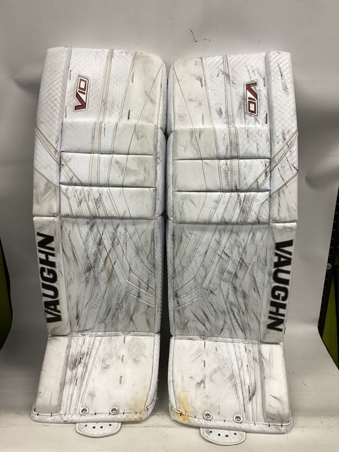Vist Large View of Product Image Which is Used Vaughn VELOCITY V10 Goalie Leg Pads Senior White 33"