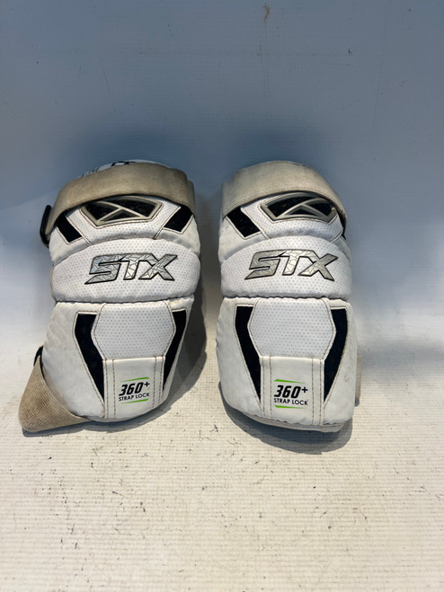 Vist Large View of Product Image Which is Used STX CELL V Lacrosse Arm Pads/Guards White LG