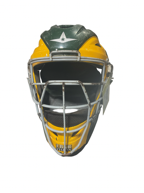 Vist Large View of Product Image Which is Used All Star GREEN/YELLOW CATCHER HELMET Catchers Helmet w/Mask Green One Size