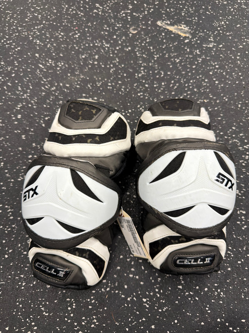 Vist Large View of Product Image Which is Used STX CELL2 Lacrosse Arm Pads/Guards White SM