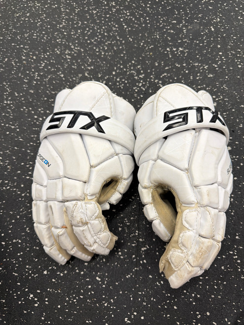 Vist Large View of Product Image Which is Used STX SURGEON 400 Lacrosse Gloves Mens White LG