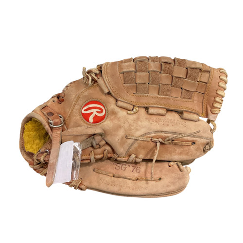 Vist Large View of Product Image Which is Used Rawlings SG 76 MARK OF A PRO BB/SB Glove RH Throw Brown 13"