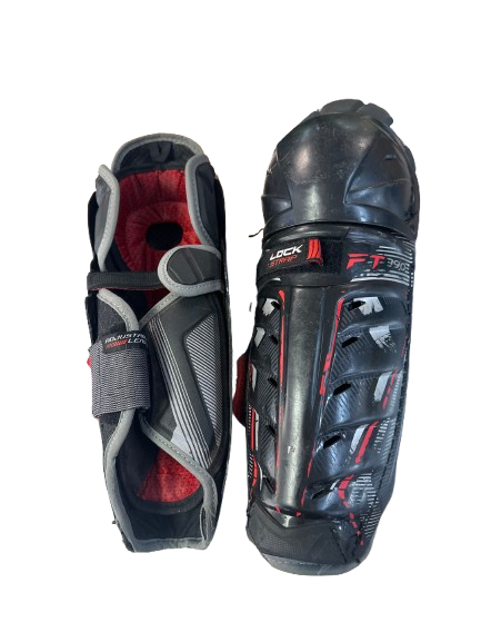 Vist Large View of Product Image Which is Used CCM FT 350 SHINS Senior Shin Guards Black 14"