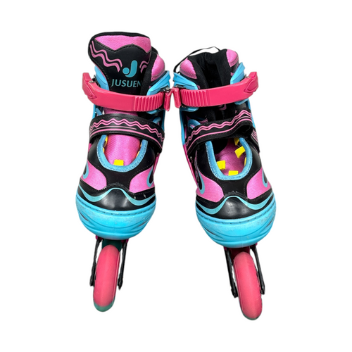 Vist Large View of Product Image Which is Used JUSUEN Junior Roller Quad Skates Pink Adjustable 2-5