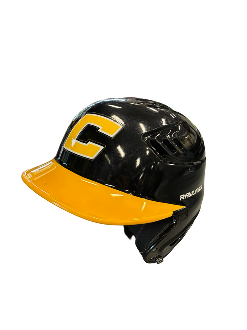 Vist Large View of Product Image Which is Used Rawlings BLACK AND YELLOW Batting Helmet No Mask Black And Gold MD