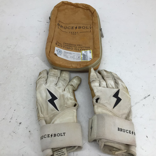Vist Large View of Product Image Which is Used BRUCE BOLT PREMIUM PRO LONG CUFF MD BB/SB Batting Gloves White MD