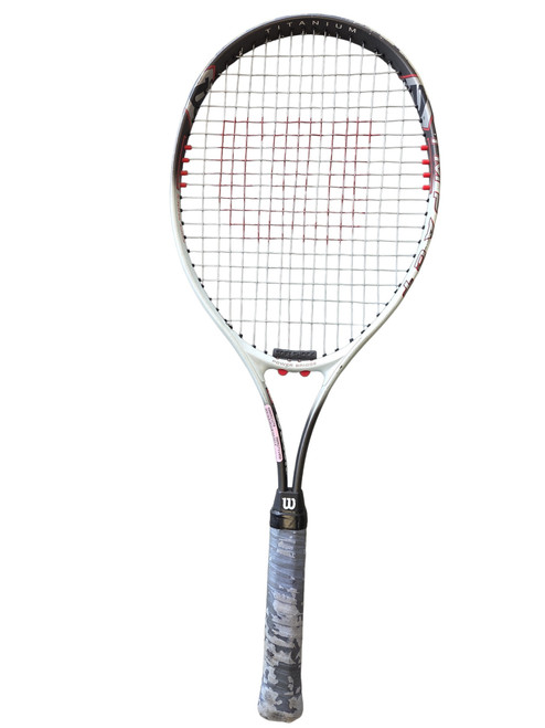 Vist Large View of Product Image Which is Used Wilson IMPACT TITANIUM Adult Tennis Racquet Silver 4 3/8"
