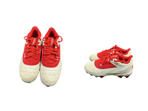 Vist Large View of Product Image Which is Used Under Armour BSBL BB/SB Cleats Red And White Junior 02.5